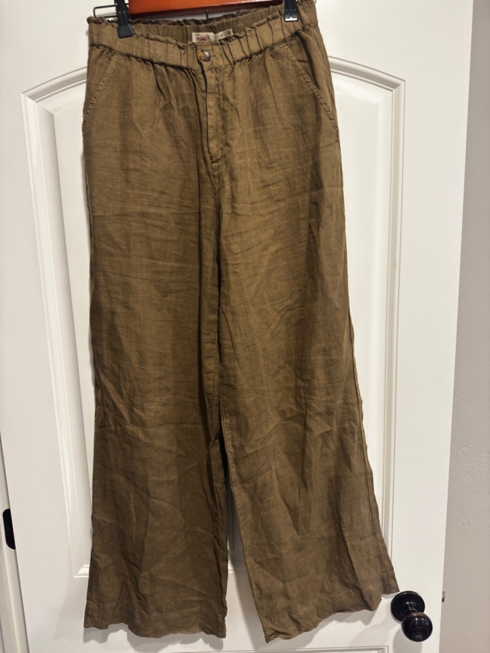 Faherty Wide-Leg Linen Blend Trousers - olive green